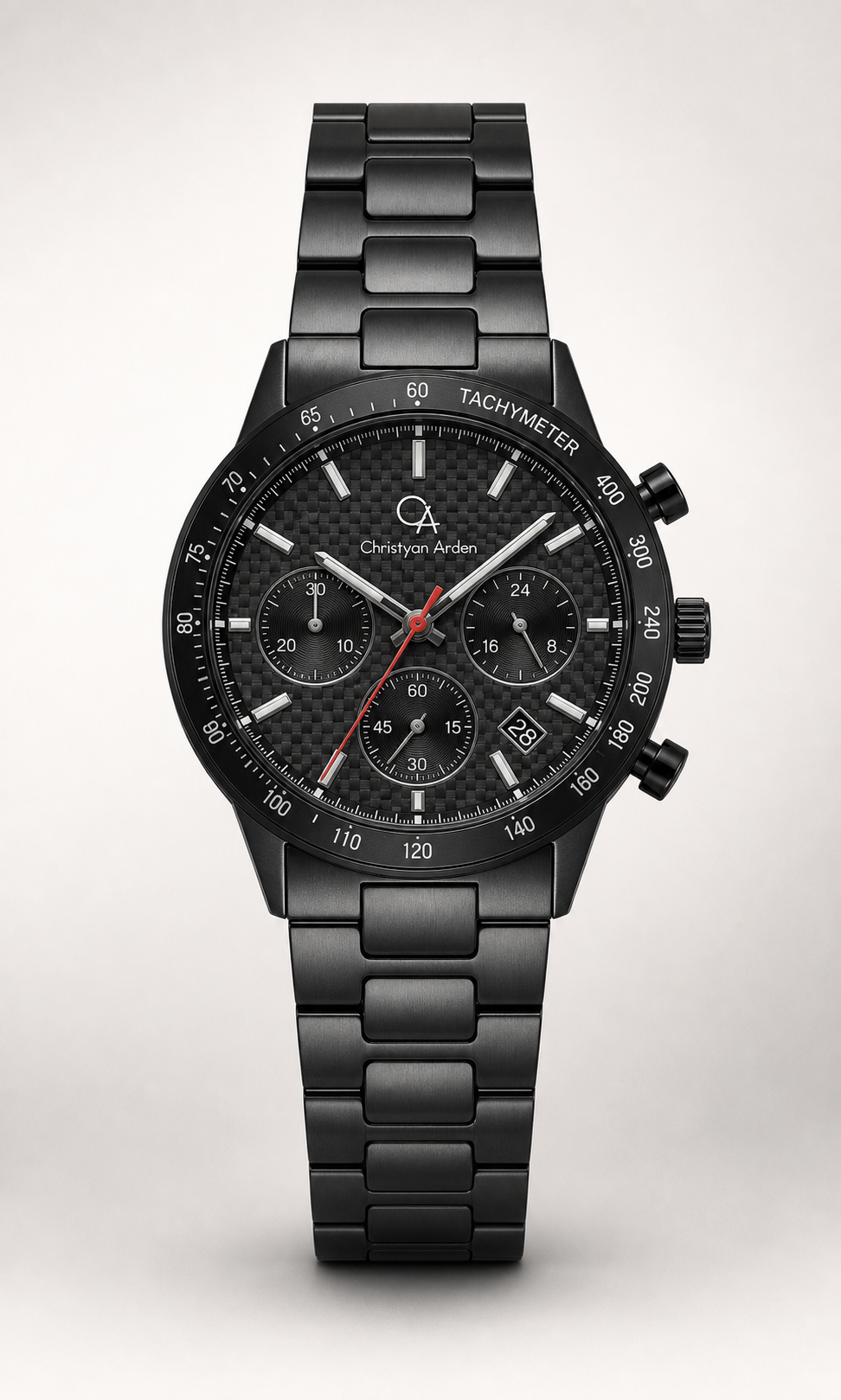 Atlas Carbon Multi-Dial Christyan Arden produced quartz watch style shown from the front