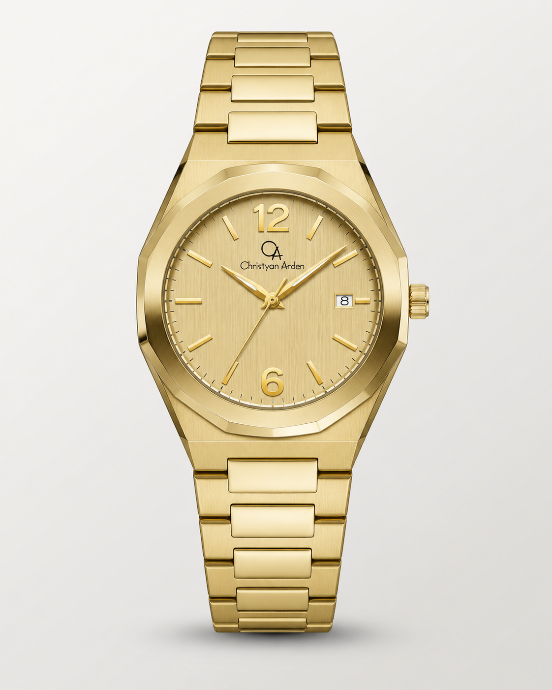 Full front view of the CA-232 Metropolitan Champagne Integrated produced watch style