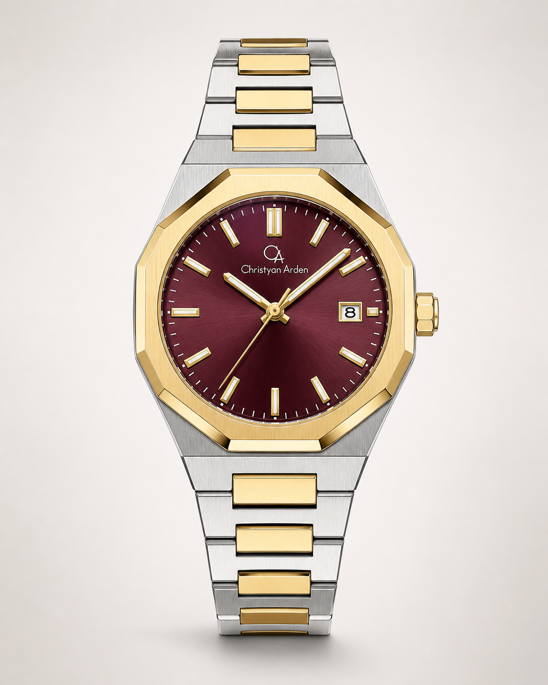 Full front view of the CA-238 Metropolitan Burgundy Integrated produced watch style