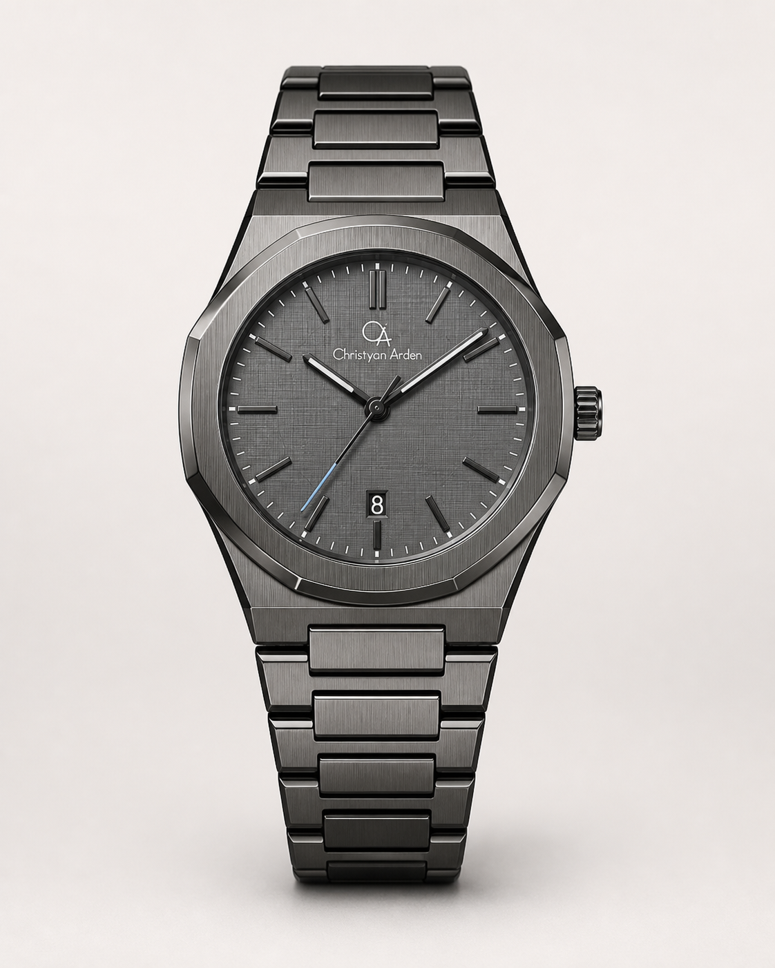 Metropolitan Graphite Integrated Christyan Arden produced quartz watch style shown from the front