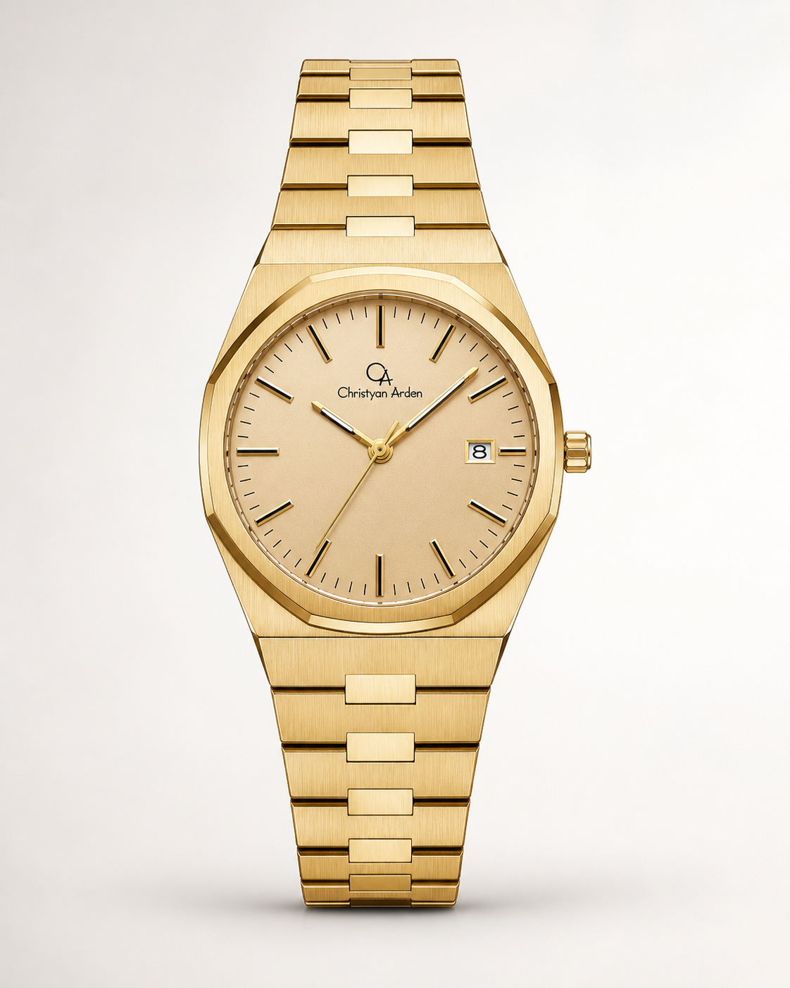 Full front view of the CA-244 Horizon Sand Minimal produced watch style