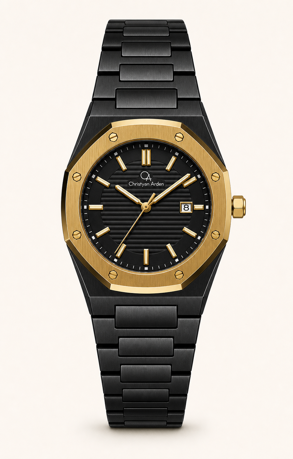 Crownline Black Gold Statement Christyan Arden produced quartz watch style shown from the front