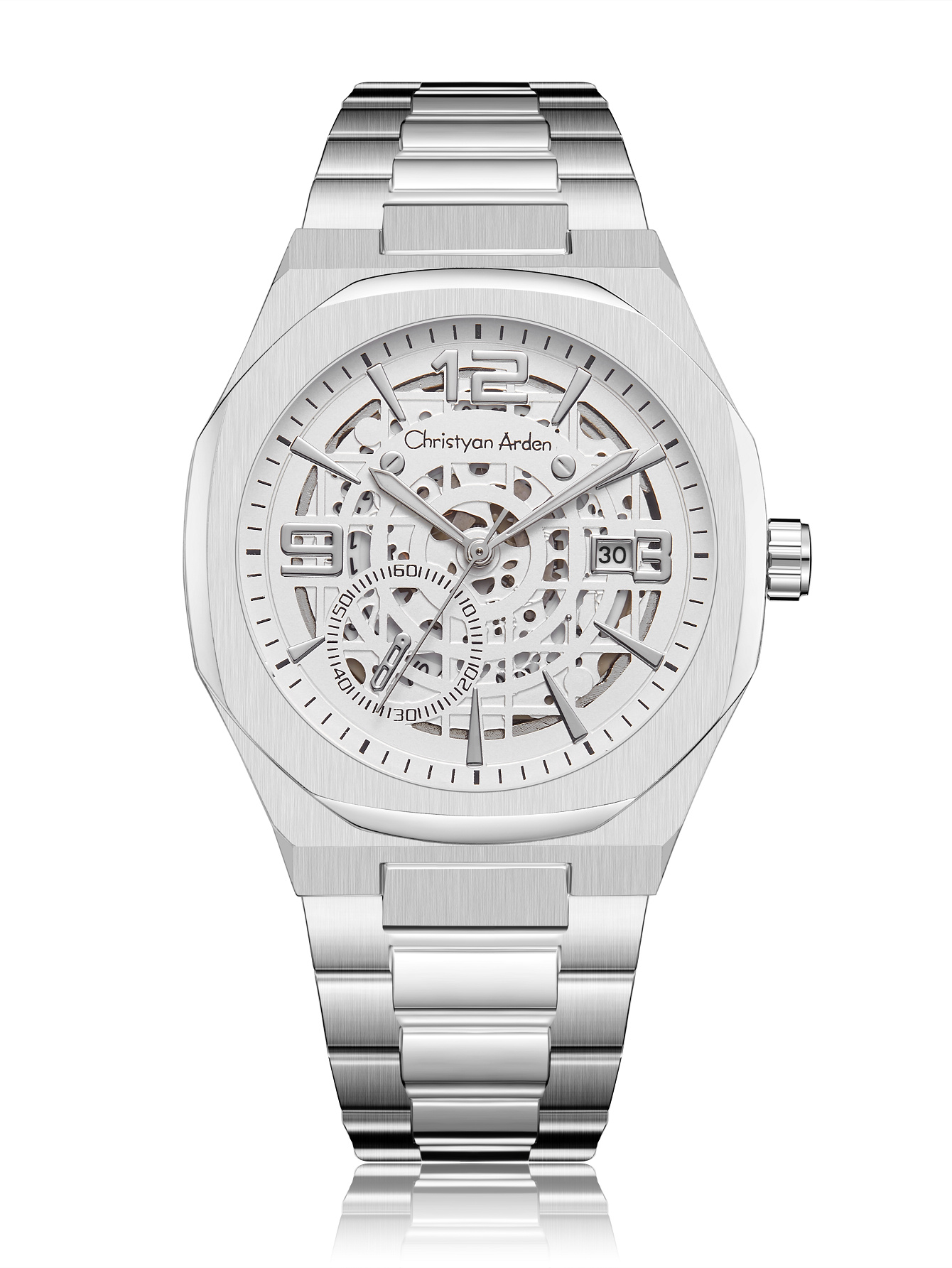 Full front view of the CA-207 Metropolitan Silver Openwork business watch