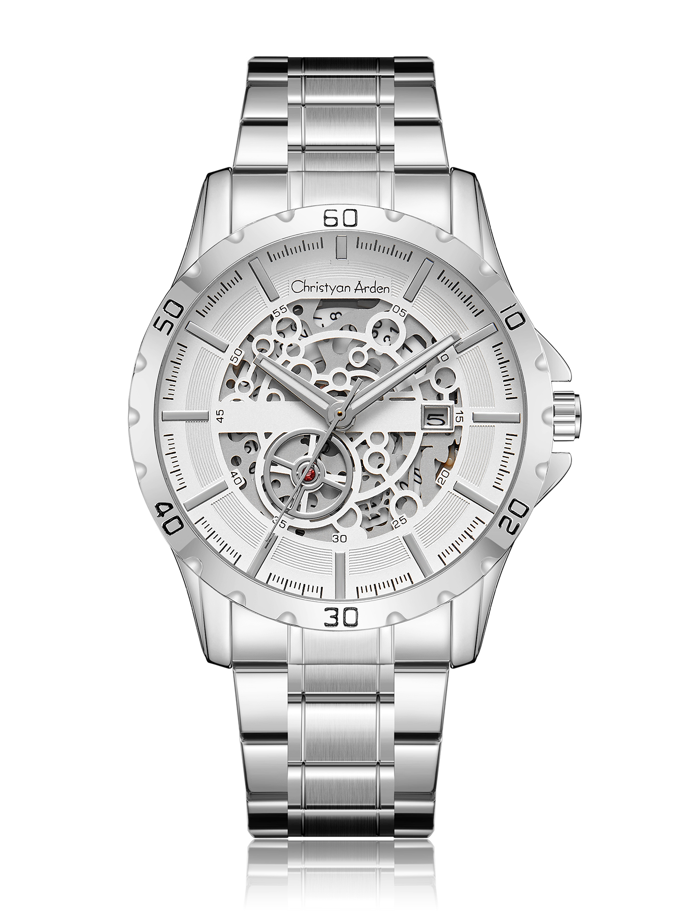 Full silver business watch with a bright openwork-style dial