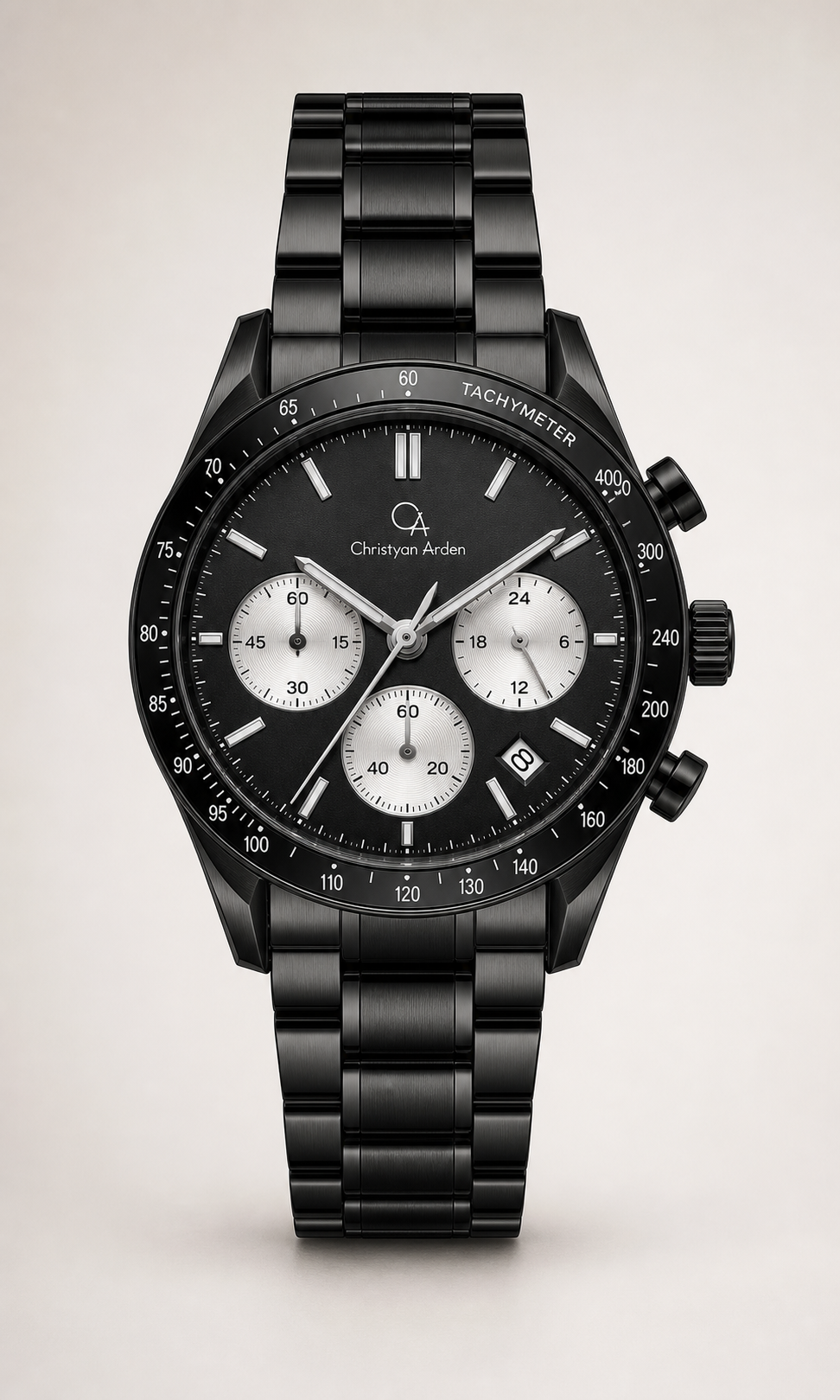 Full front view of the CA-223 Atlas Reverse Panda Multi-Dial produced watch style